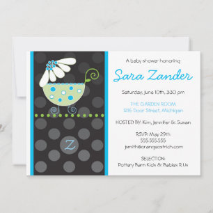White Daisy Carriage Baby Shower Invitation