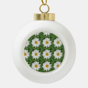 White Daisy Ceramic Ball Christmas Ornament