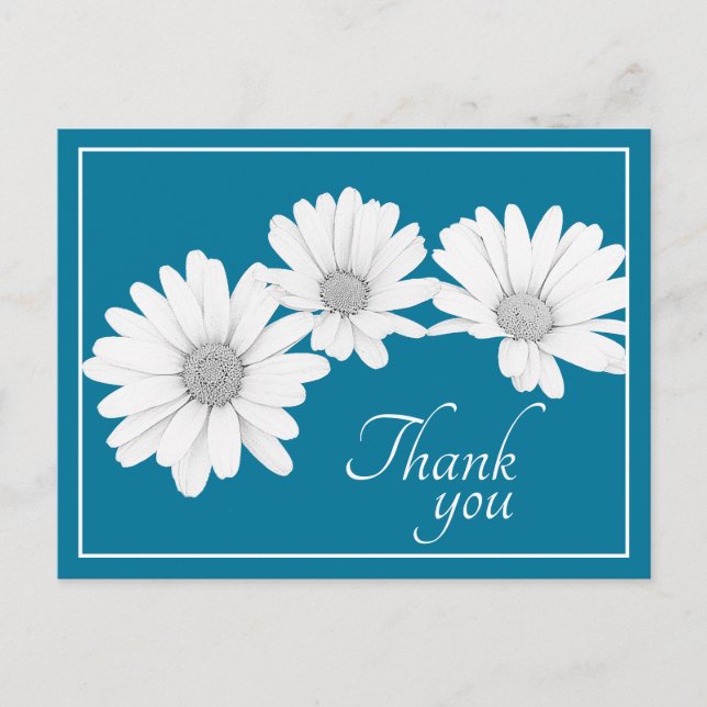 White Daisy Chain With Blue Background Thank You Postcard (Front)