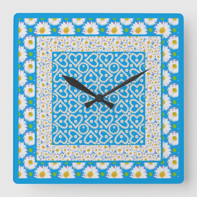 White Daisy Chains Wall Clock: Mix'n'match Square Wall Clock (Front)