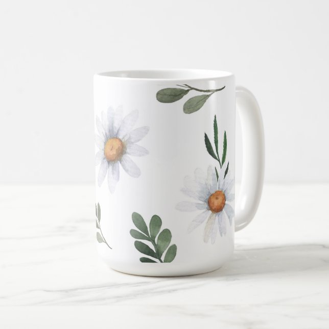 White daisy coffee cup, White daisies Mug (Front Right)