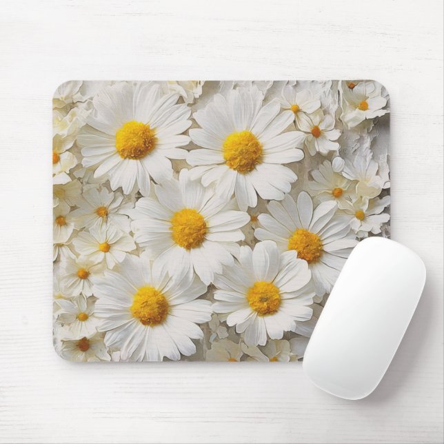White Daisy Collection Mouse Mat (With Mouse)