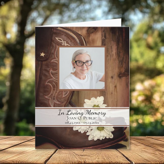 White Daisy Cowboy Boots Western Funeral Sympathy Thank You Card (Creator Uploaded)