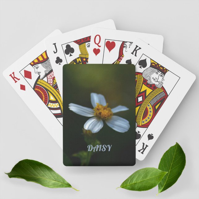 White Daisy Dark Green Floral Photographic  Playing Cards (Creator Uploaded)