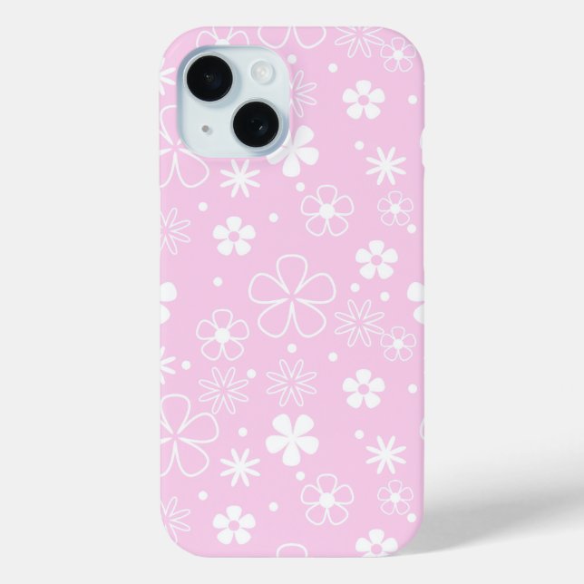White Daisy Doodles On Pink Case-Mate iPhone Case (Back)