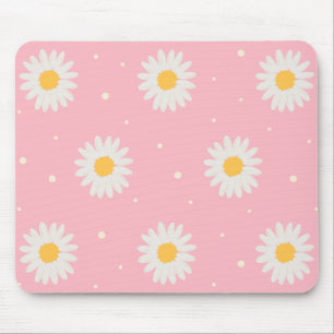 White Daisy Dot Pink Mouse Mat