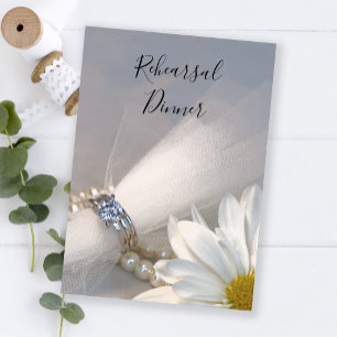 White Daisy Elegance Wedding Rehearsal Dinner Invitation