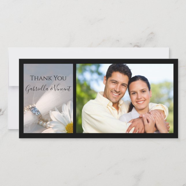 White Daisy Elegance Wedding Thank You Photo Card (Front)