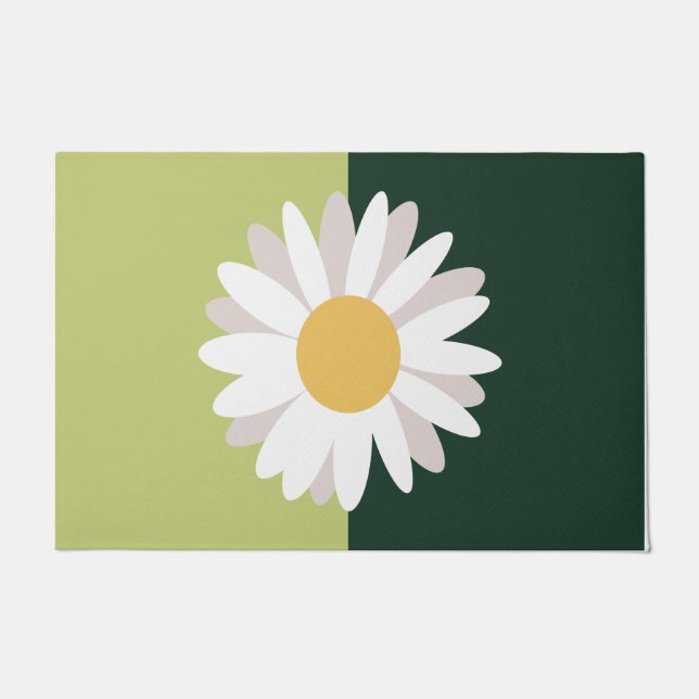 White Daisy Entrance Door Mat, Green Garden  Doormat (Front)