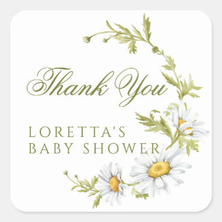 White Daisy Floral Baby Shower Thank You  Square Sticker