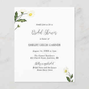 White Daisy Floral Budget Bridal Shower Invitation