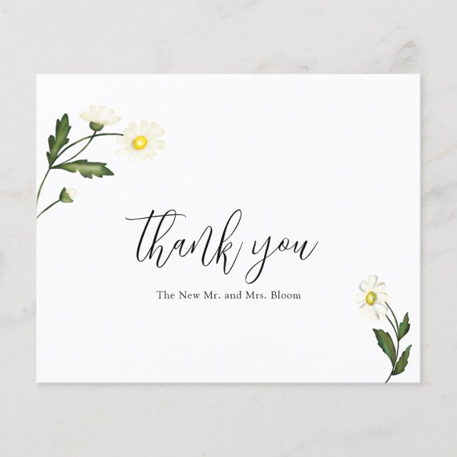 White Daisy Floral Budget Wedding Thank You Card (Front)