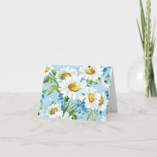 White Daisy Floral Pattern Blue Note Card