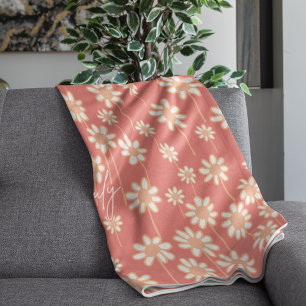 White Daisy Floral Pattern Custom Name Fleece Blanket