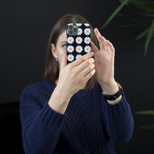 White Daisy Floral Pattern on Black
