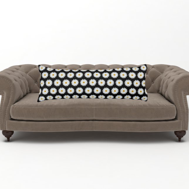 White Daisy Floral Pattern on Black Body Cushion (In Situ)