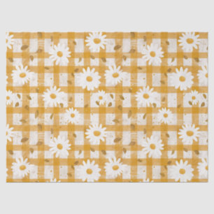 White Daisy Floral Pattern on Yellow Gingham (2) Tissue Paper