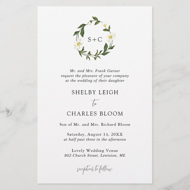 White Daisy Floral Rustic Budget Wedding Invite (Front)