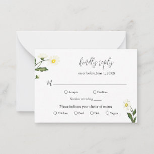 White Daisy Floral Rustic Wedding Mini RSVP Card