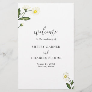 White Daisy Floral Rustic Wedding Program