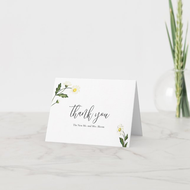 White Daisy Floral Rustic Wedding Thank You Card (Front)