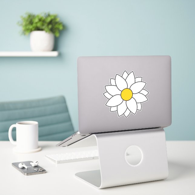 White Daisy Floral Sticker (Laptop On Desk)