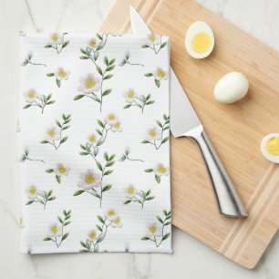 White Daisy Floral  Tea Towel