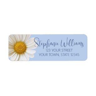 White Daisy Flower Blue Return Address Label