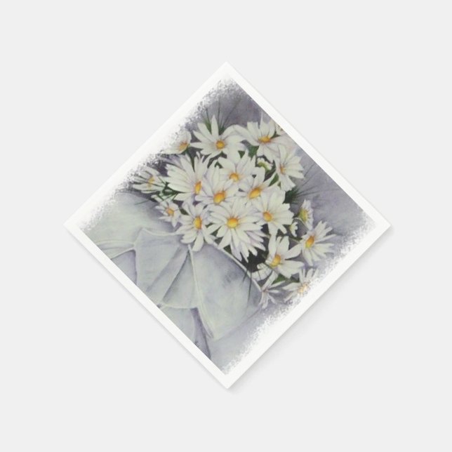 WHITE DAISY FLOWER BOUQUET PAPER NAPKINS (Corner)