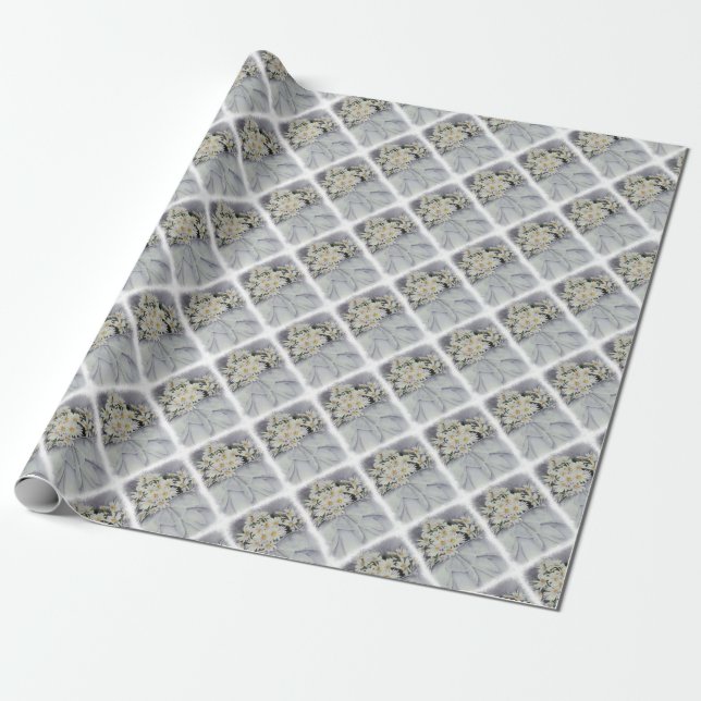 WHITE DAISY FLOWER BOUQUET WRAPPING PAPER (Unrolled)