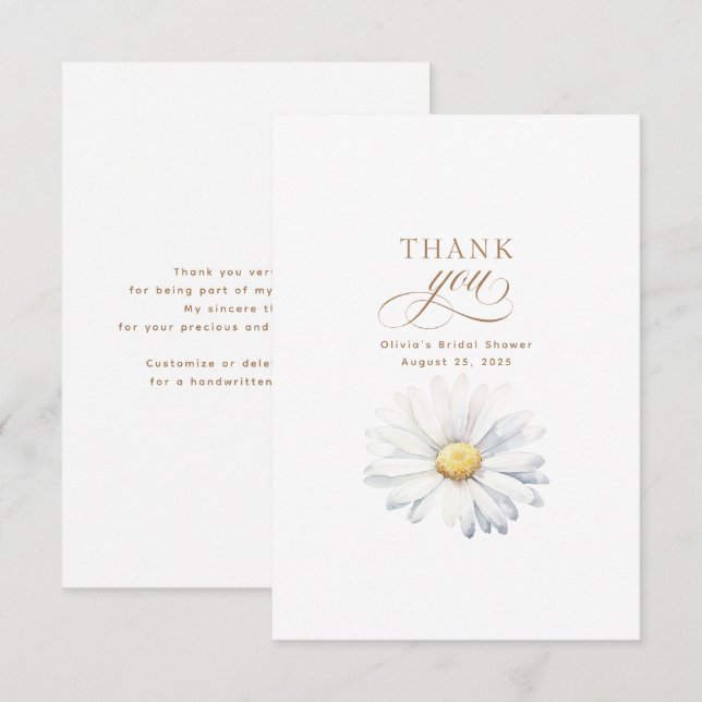 White Daisy Flower Bridal Shower Thank You Card (Front/Back)