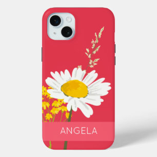 White Daisy Flower Custom Name iPhone 15 Mini Case
