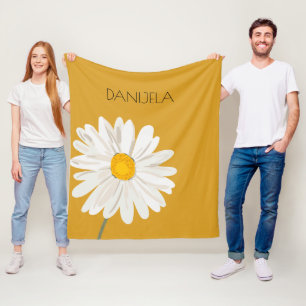 White Daisy Flower Custom Name Fleece Blanket