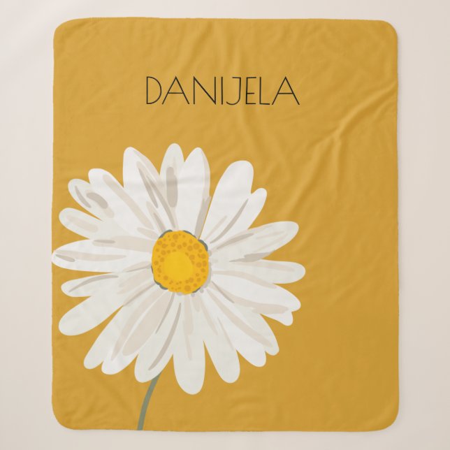 White Daisy Flower Custom Name  Sherpa Blanket (Front)