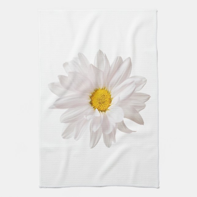 White Daisy Flower Design Floral Daisies Template Tea Towel (Vertical)