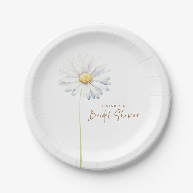 White Daisy Flower Elegant Cute Bridal Shower Paper Plate (Front)