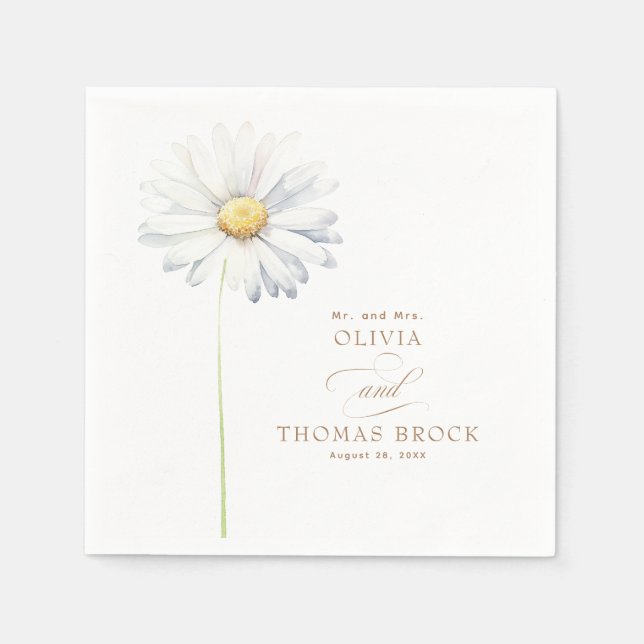 White Daisy Flower Elegant Wildflowers Celebration Napkin (Front)