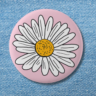 White Daisy Flower Floral Doodle Art 6 Cm Round Badge