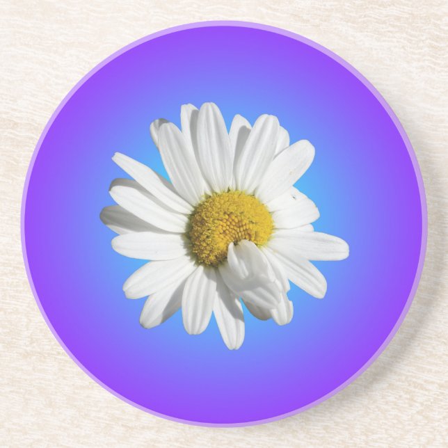 White Daisy Flower Floral Purple Blue Gradient Coaster (Front)