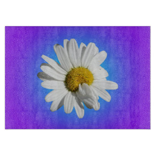 White Daisy Flower Floral Purple Blue Gradient Cutting Board
