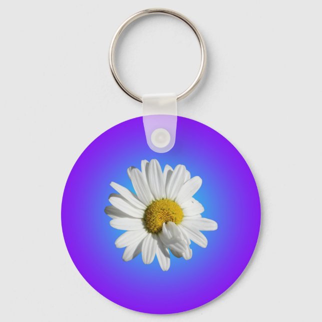 White Daisy Flower Floral Purple Blue Gradient Key Ring (Front)