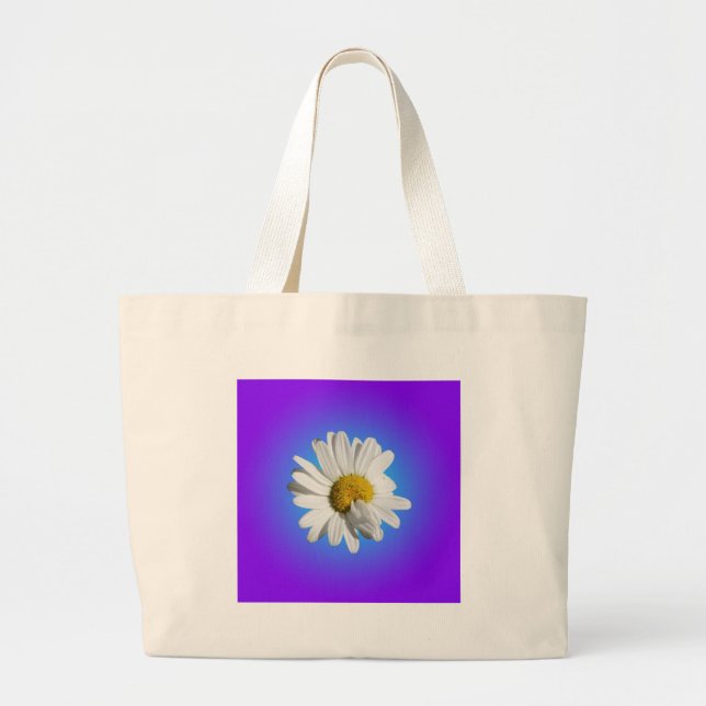 White Daisy Flower Floral Purple Blue Gradient Large Tote Bag (Front)