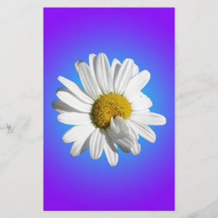 White Daisy Flower Floral Purple Blue Gradient Stationery