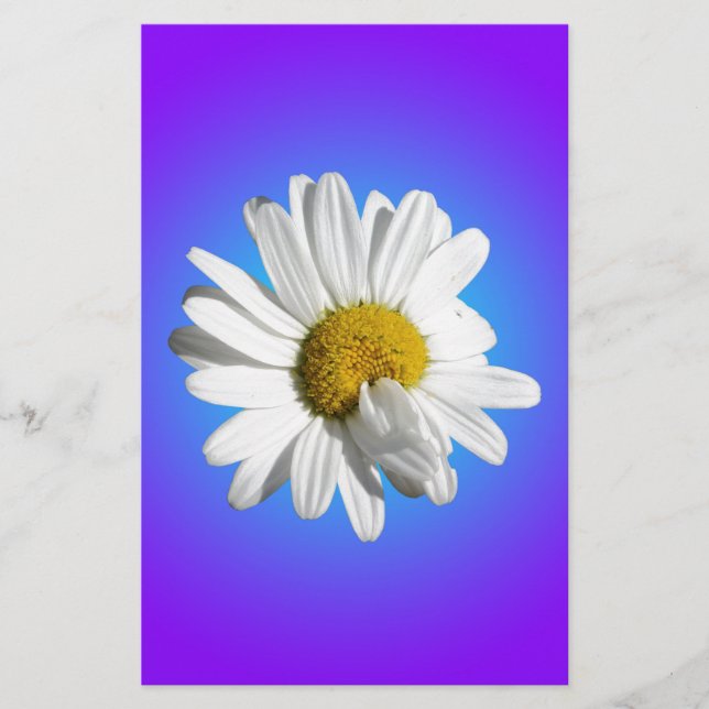 White Daisy Flower Floral Purple Blue Gradient Stationery (Front)