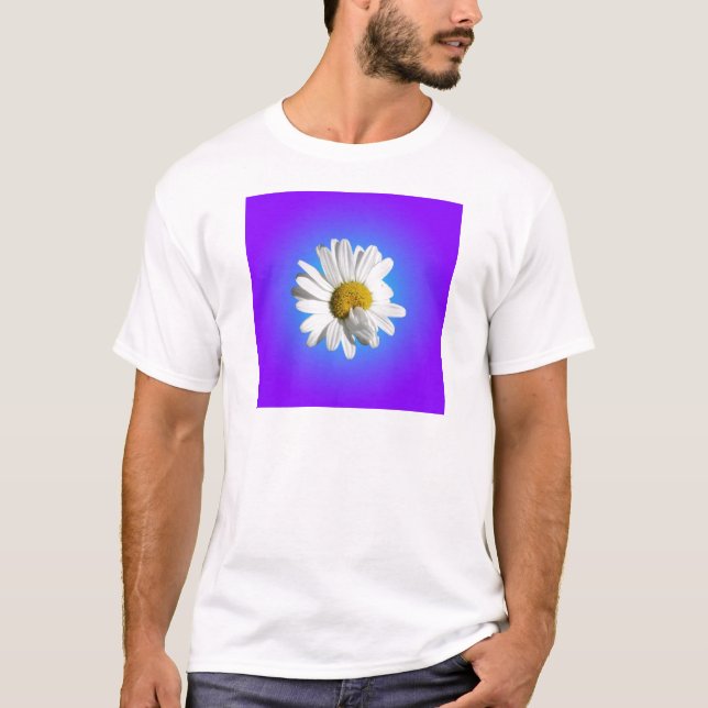White Daisy Flower Floral Purple Blue Gradient T-Shirt (Front)