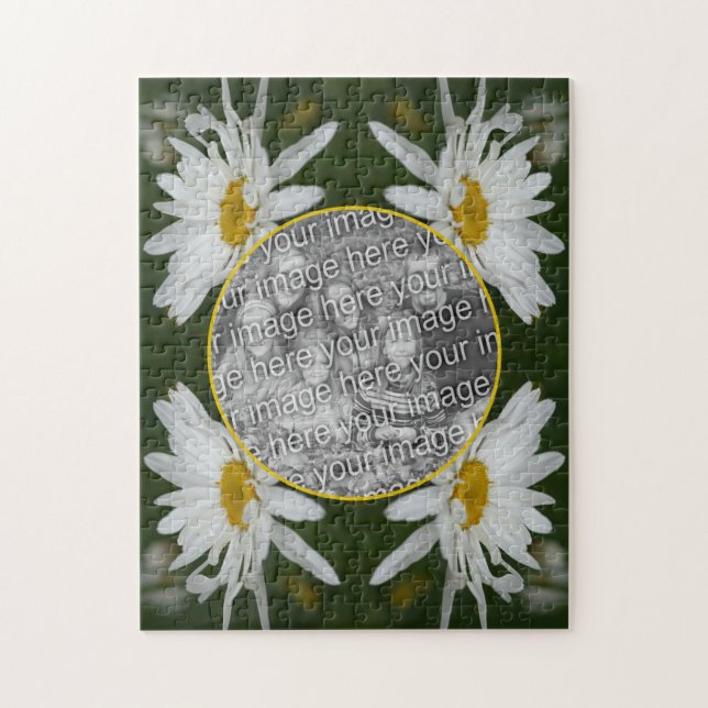 White Daisy Flower Frame Add Your Own Photo Jigsaw Puzzle (Vertical)