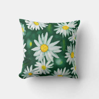 White Daisy Flower Gouache Pattern Cushion