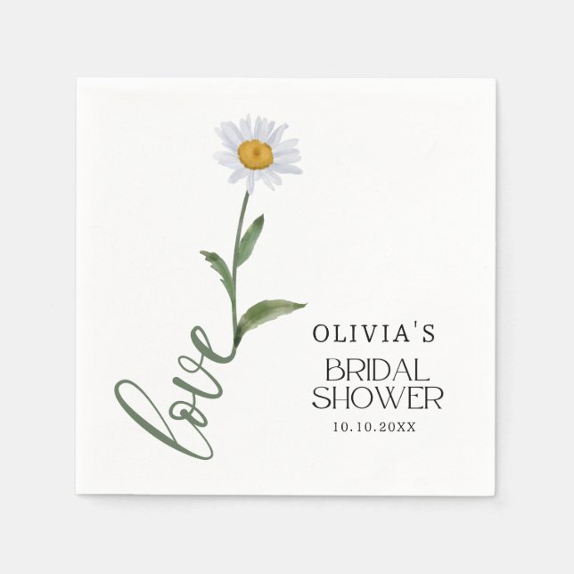 White Daisy Flower Love Elegant Bridal Shower Napkin (Front)