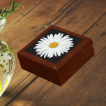 White Daisy Flower on Black Floral Gift Box<br><div class="desc">Store trinkets,  jewellery and other small keepsakes in this wooden gift box with ceramic tile that features the photo image of a pretty,  white Daisy flower on a black background. A lovely,  floral design! Select your gift box size and colour.</div>