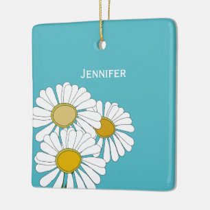 White daisy flower personalise ceramic tree decoration